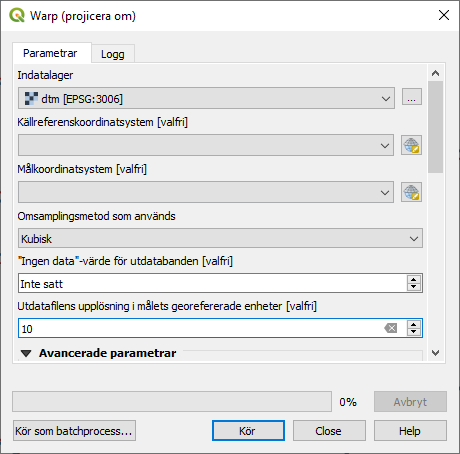 Dialog box with settings to set lower resolution of the height model.