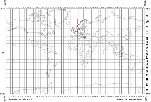 Global map overview of the UTM zones.