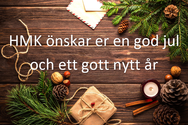 Julkort där HMK önskar er en god jul och ett gott nytt år