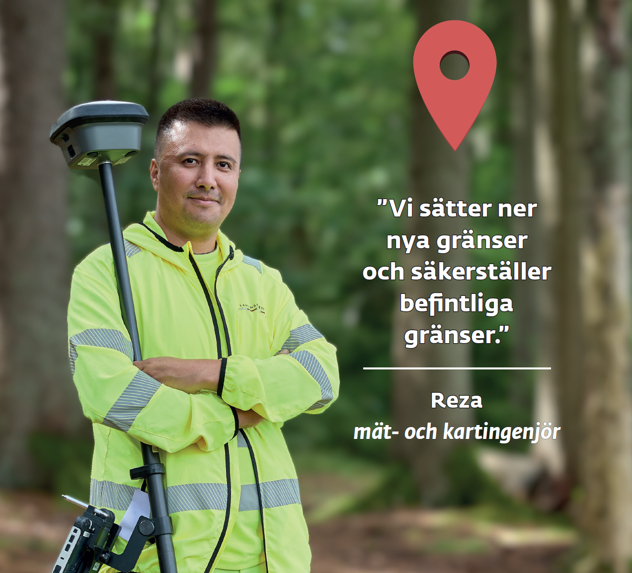 Man i varselkläder och mätinstrument.